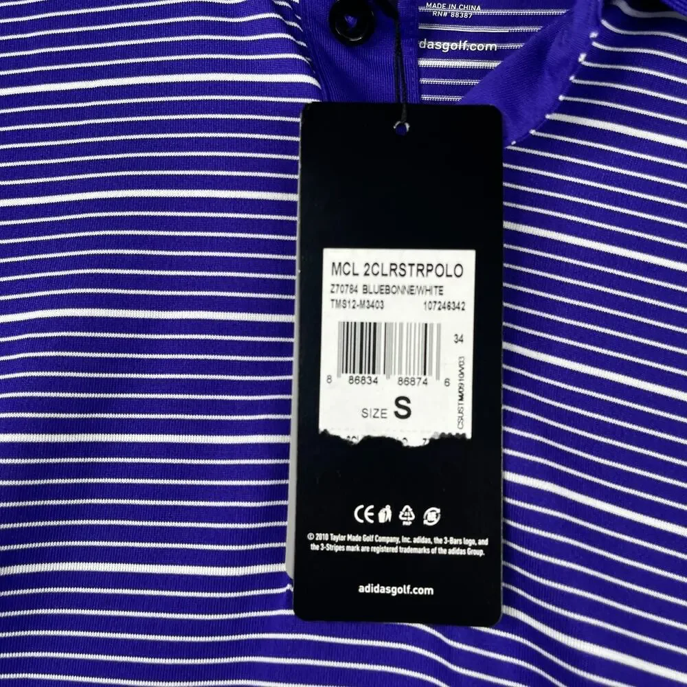 Adidas Polo Shirt Polo Shirt Small Purple White Striped Performance Stretch New